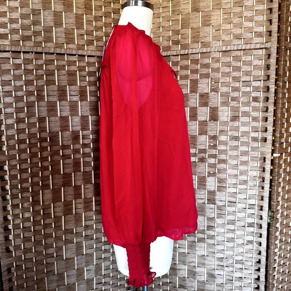 NWT red Tamara H. lined chiffon blouse M - Picture 6 of 13